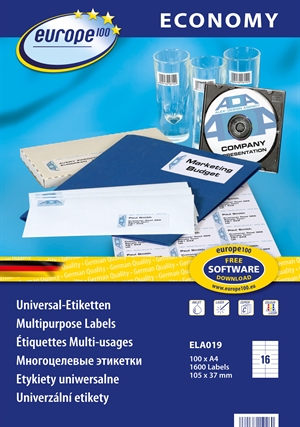 Avery Europe 100 univerzálne etikety 105 x 37,1 mm, 1600 kusov.